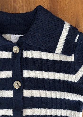Kız Çocuk Lacivert Çizgili Yün Hırka - Görsel 5