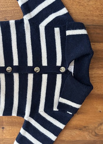 Kız Çocuk Lacivert Çizgili Yün Hırka - Görsel 4