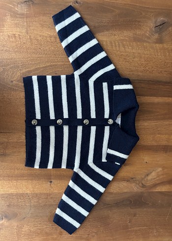 Kız Çocuk Lacivert Çizgili Yün Hırka - Görsel 3