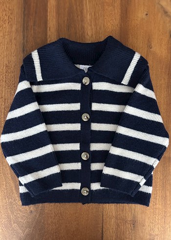 Kız Çocuk Lacivert Çizgili Yün Hırka - Görsel 2