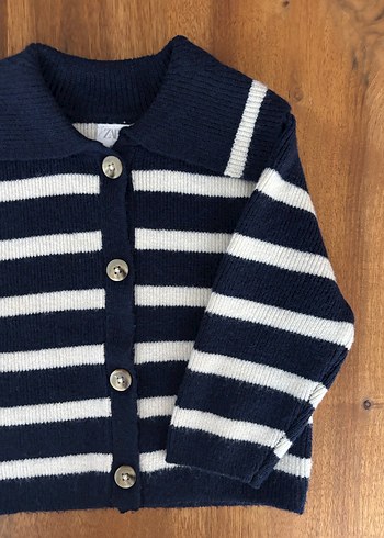 Kız Çocuk Lacivert Çizgili Yün Hırka - Görsel 6