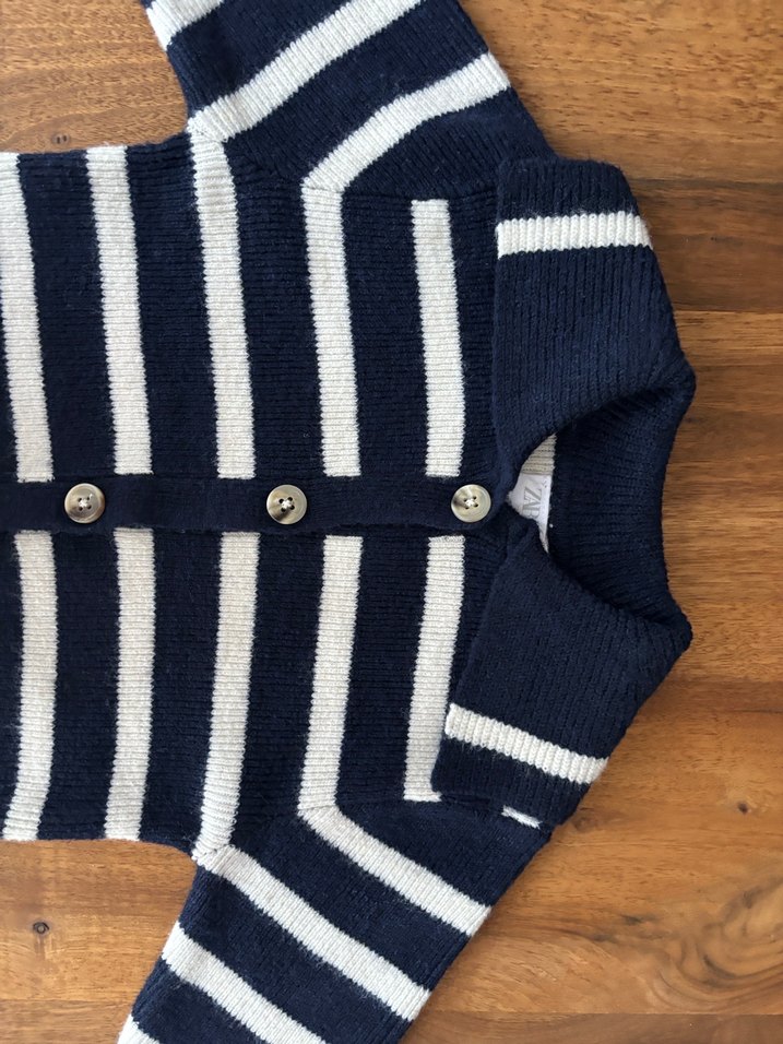 Kız Çocuk Lacivert Çizgili Yün Hırka - Görsel 4