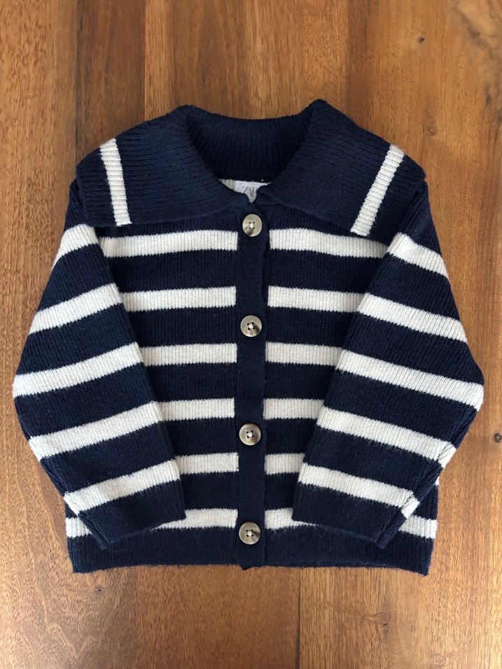 Kız Çocuk Lacivert Çizgili Yün Hırka - Görsel 2