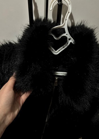 Kadın Siyah Kürk Detaylı Fermuarlı Ceket - Görsel 2