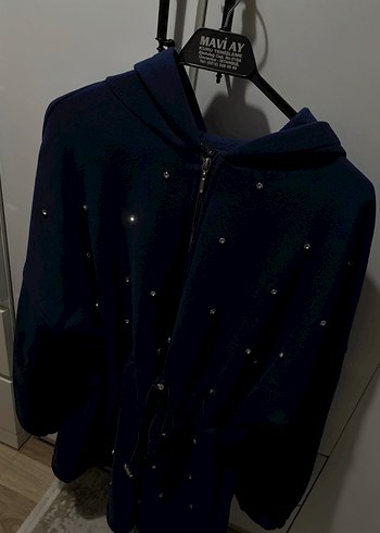 Koyu Mavi Kapşonlu Fermuarlı Hırka - Görsel 6