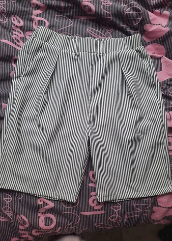 Kadın Gri Zebra Desenli Pliseli Bermuda keten Şort unisex - Görsel 2