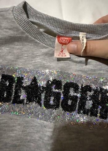 Kız Çocuk Gri Uzun Kollu Parlak Elbise - Görsel 2