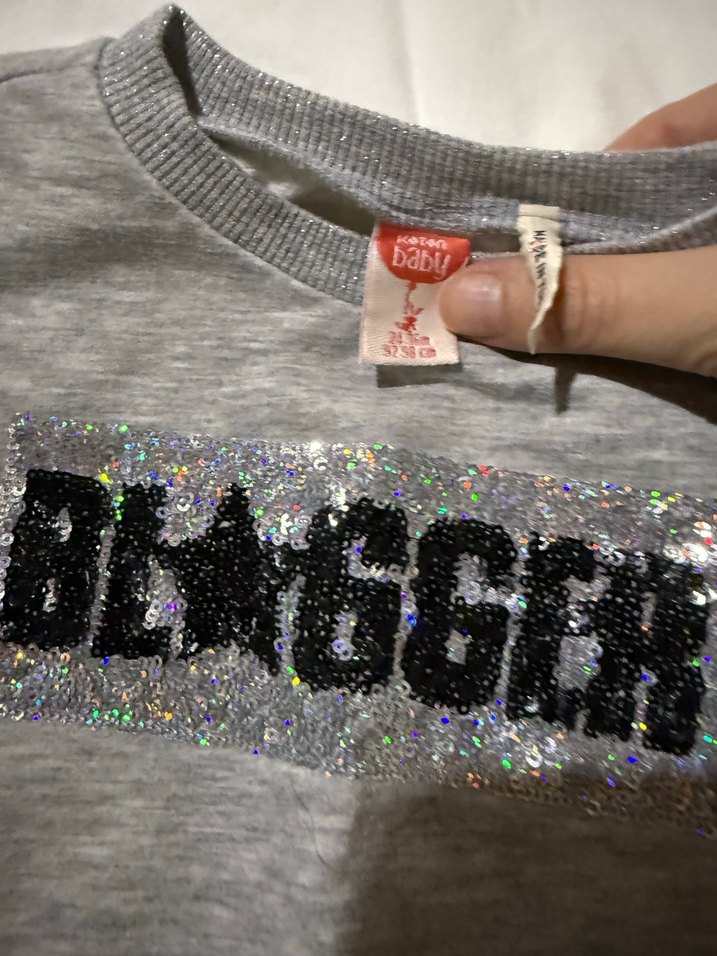 Kız Çocuk Gri Uzun Kollu Parlak Elbise - Görsel 2