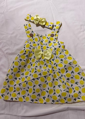 Kız Çocuk Sarı Desenli Fırfırlı Elbise - Görsel 3
