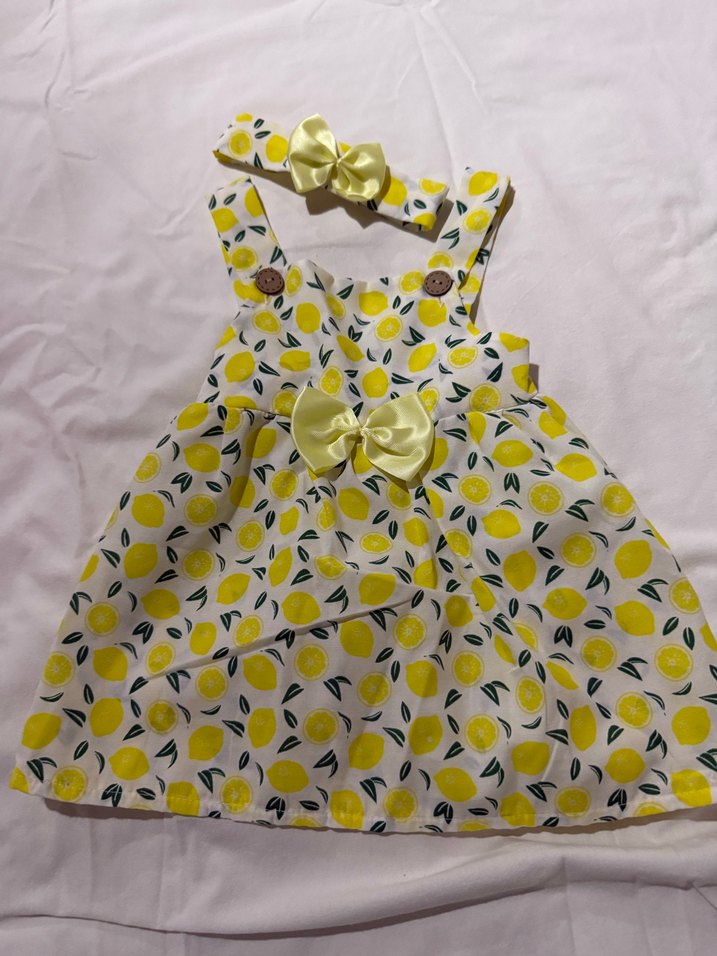 Kız Çocuk Sarı Desenli Fırfırlı Elbise - Görsel 3