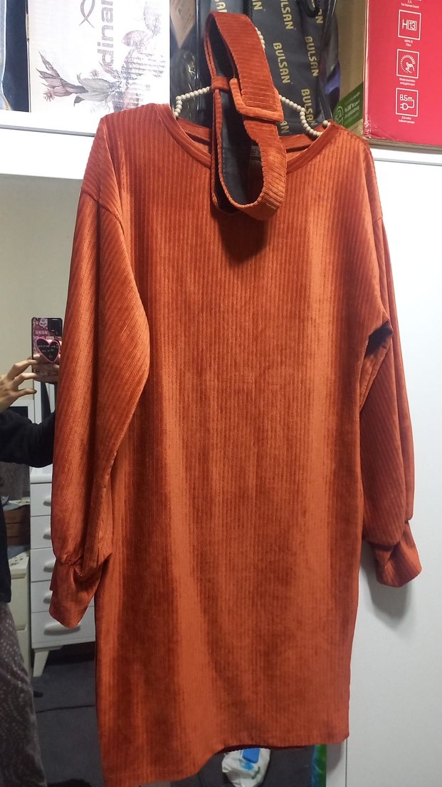 Uzun Koyu Kahverengi Kadın Elbise - Görsel 2