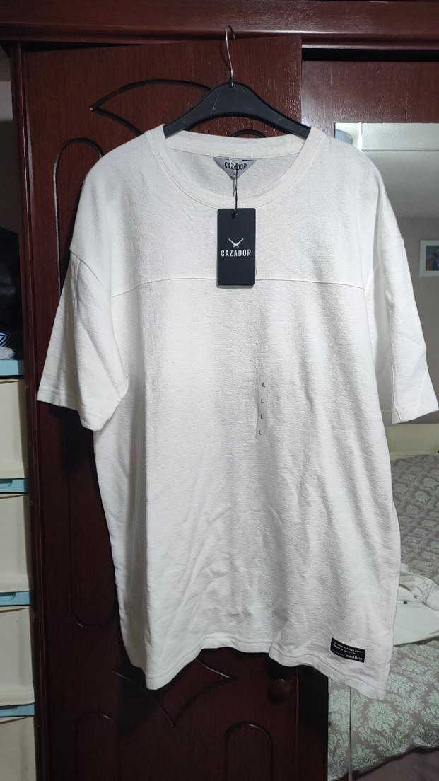 Cazador Beyaz Erkek Oversize Tişört Örme kumaş - Görsel 2