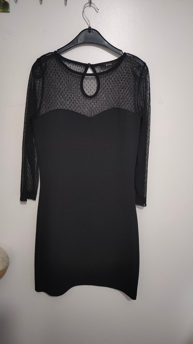 Dantel Detaylı Siyah Mini Elbise - Görsel 3