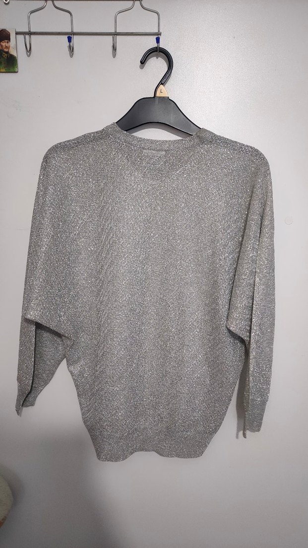 Gri Simli Kadın Uzun Kollu Kazak - Görsel 4