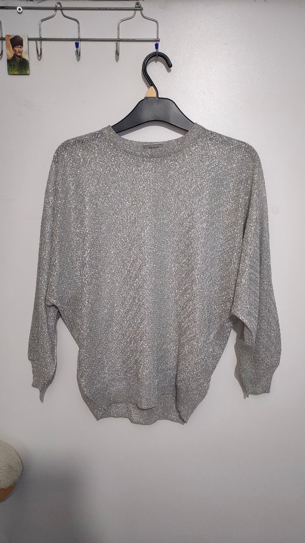 Gri Simli Kadın Uzun Kollu Kazak - Görsel 2