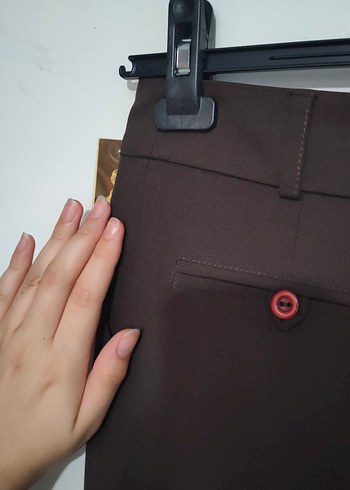 Kahverengi Kumaş Düz Bol Kesim Pantolon - Görsel 6