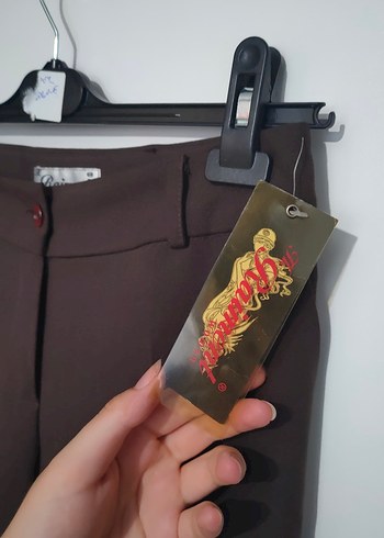 Kahverengi Kumaş Düz Bol Kesim Pantolon - Görsel 4