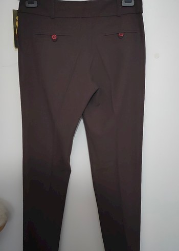 Kahverengi Kumaş Düz Bol Kesim Pantolon - Görsel 5