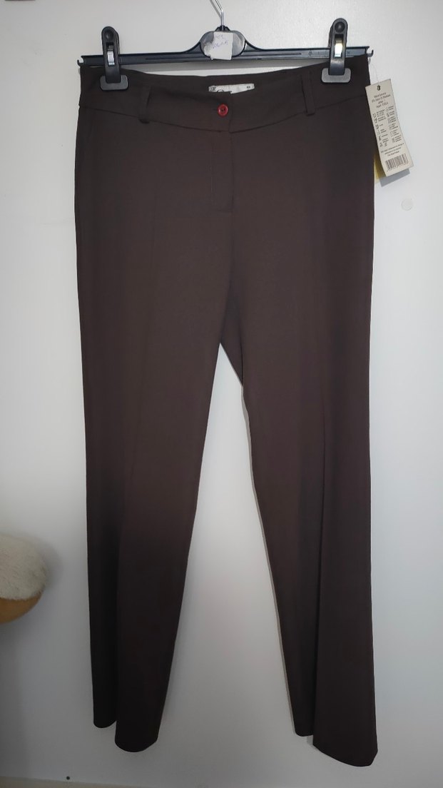 Kahverengi Kumaş Düz Bol Kesim Pantolon - Görsel 2