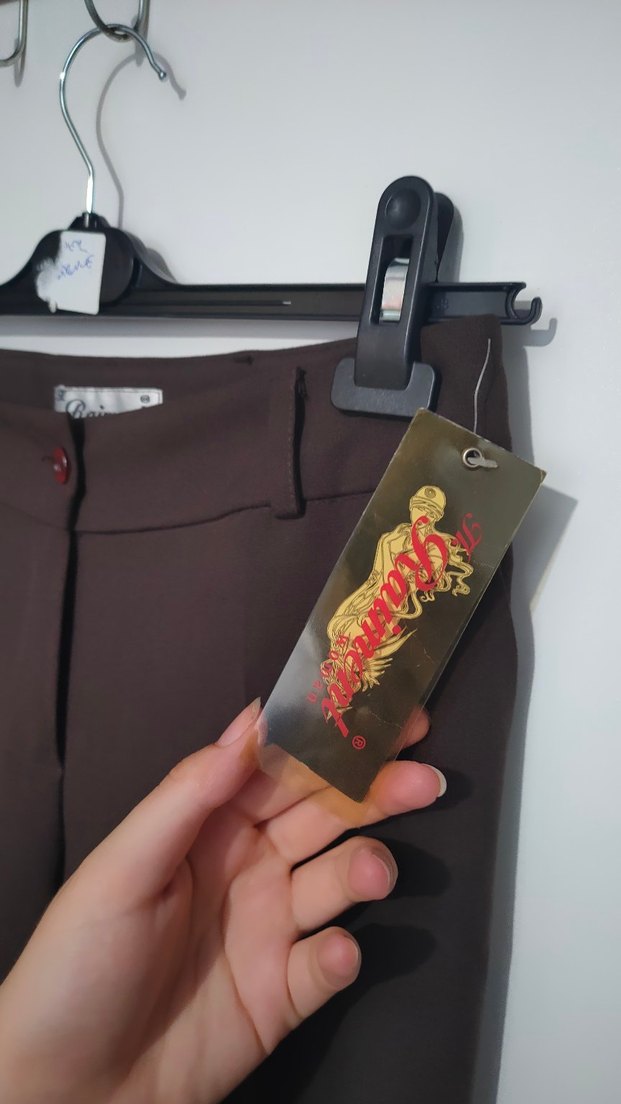 Kahverengi Kumaş Düz Bol Kesim Pantolon - Görsel 4