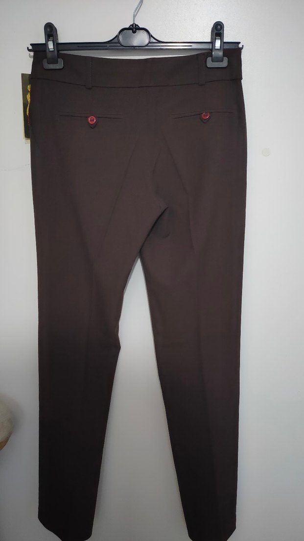 Kahverengi Kumaş Düz Bol Kesim Pantolon - Görsel 5