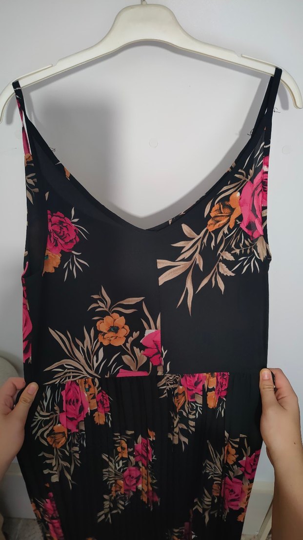 Çiçek Desenli V Yakalı Uzun Bohem Elbise - Görsel 3