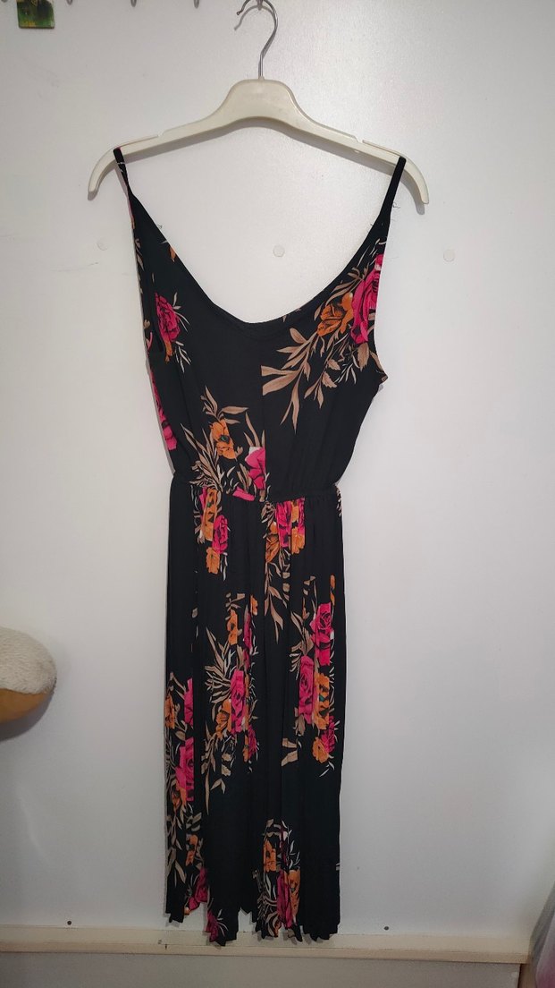 Çiçek Desenli V Yakalı Uzun Bohem Elbise - Görsel 2