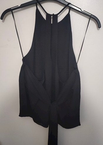 Siyah İpli Halter Yaka Bel Detaylı Bluz - Görsel 4