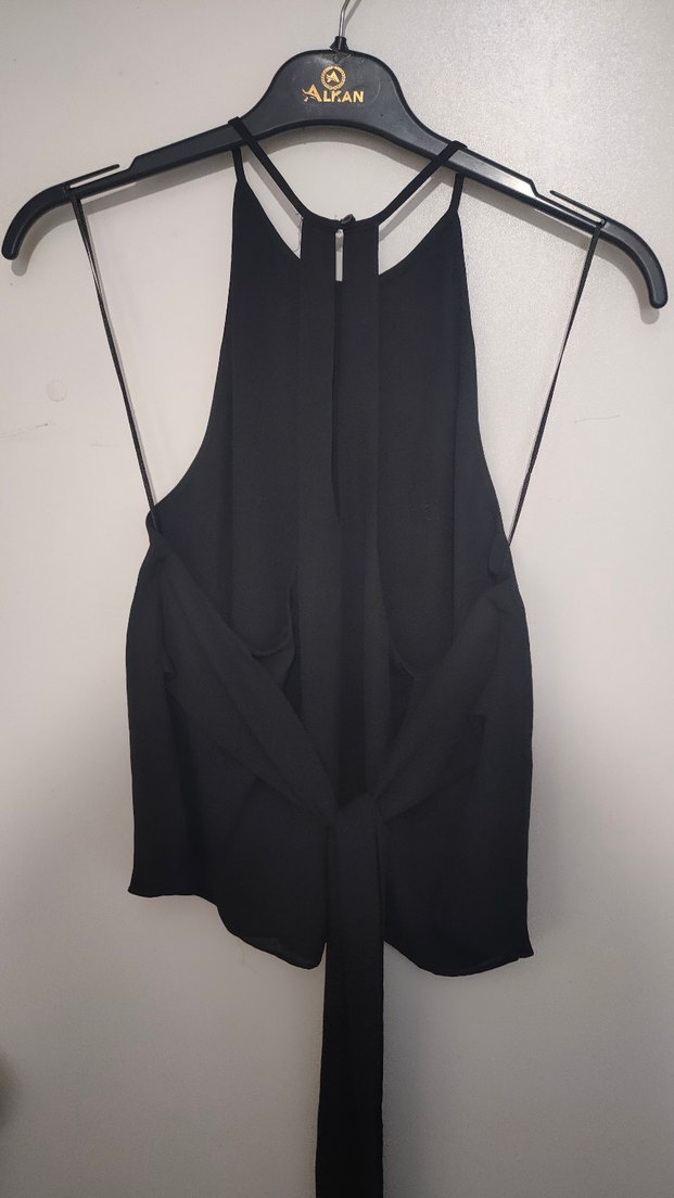 Siyah İpli Halter Yaka Bel Detaylı Bluz - Görsel 3