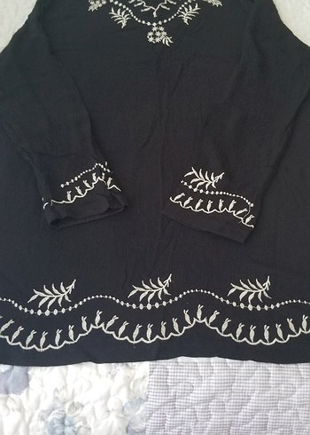 xxl Beden şile bezi Nakışlı Uzun Kollu Siyah Tunik
