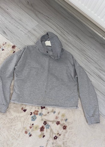 l Beden Kadın Gri Yüksek Yakalı Sweatshirt L beden