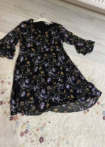 Uzun Kollu Mor Çiçekli Bohem Elbise - Görsel 2