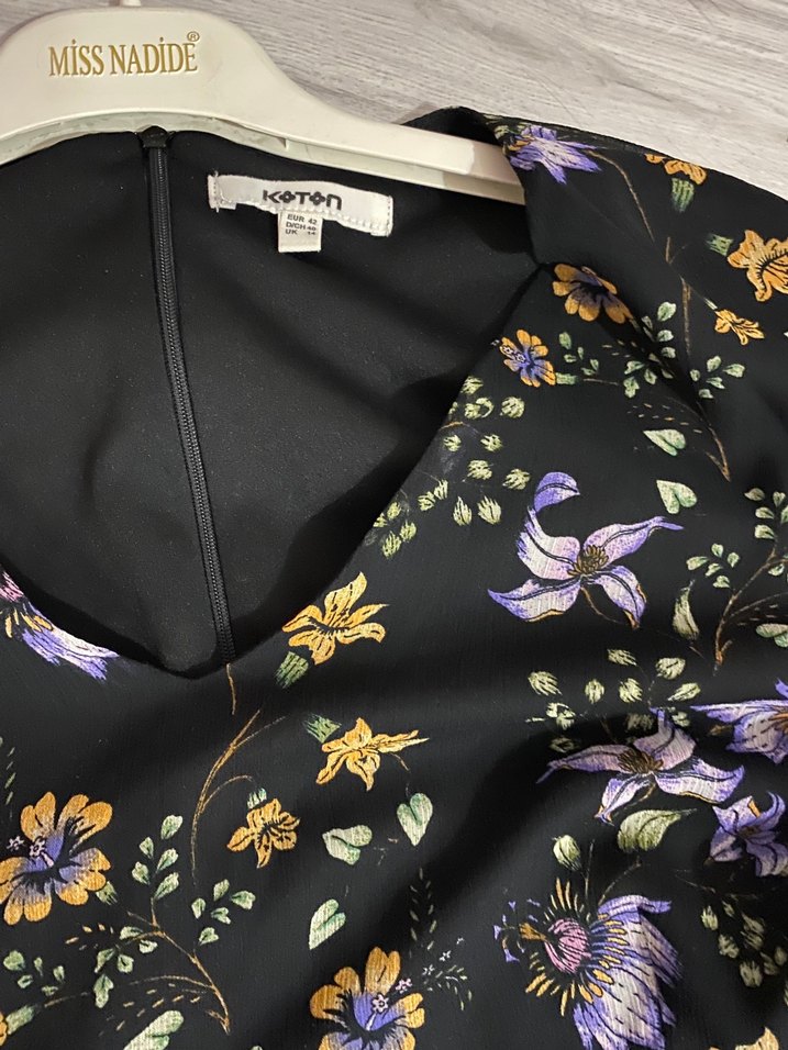 Uzun Kollu Mor Çiçekli Bohem Elbise - Görsel 3