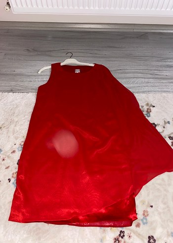 Parlak Kırmızı Uzun Drapeli Kadın Abiye Elbise 44 beden - Görsel 5