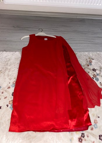 Parlak Kırmızı Uzun Drapeli Kadın Abiye Elbise 44 beden - Görsel 2