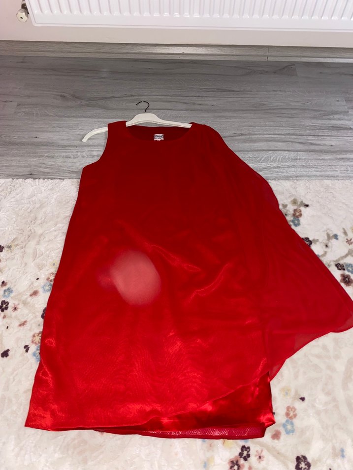 Parlak Kırmızı Uzun Drapeli Kadın Abiye Elbise 44 beden - Görsel 5