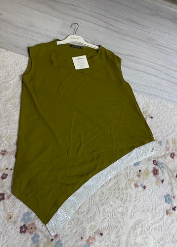 Kolsuz Kısa Kesim Keten Bluz - Görsel 2