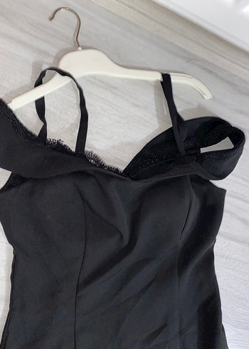 Siyah Uzun Drapeli Gotik Kadın Abiye önden yırtmaçlı 36 beden - Görsel 4