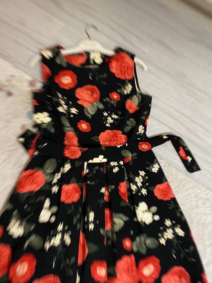 Kırmızı Çiçek Desenli Uzun Elbise L beden - Görsel 2