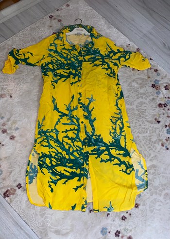 Uzun Sarı Bağlama Desenli Bohem Kadın Elbisesi M beden - Görsel 3