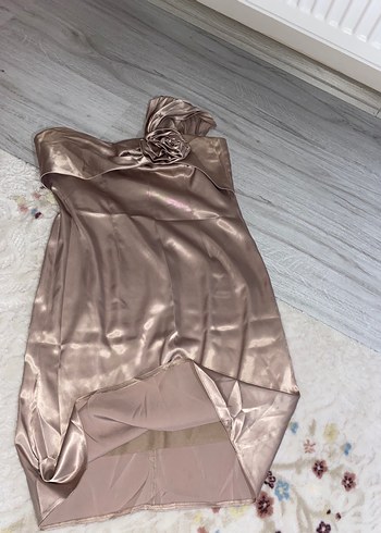 Bej Drapeli Straplez Abiye Elbise - Görsel 4