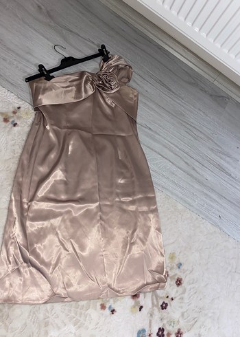 Bej Drapeli Straplez Abiye Elbise - Görsel 2