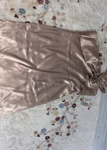 Bej Drapeli Straplez Abiye Elbise - Görsel 5