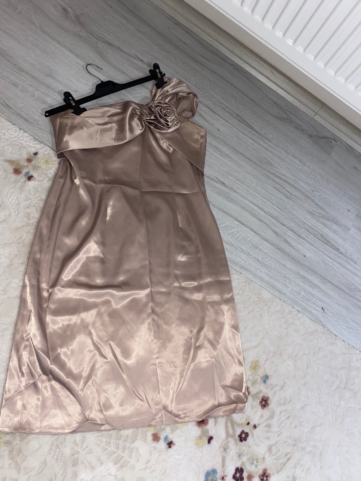 Bej Drapeli Straplez Abiye Elbise - Görsel 2