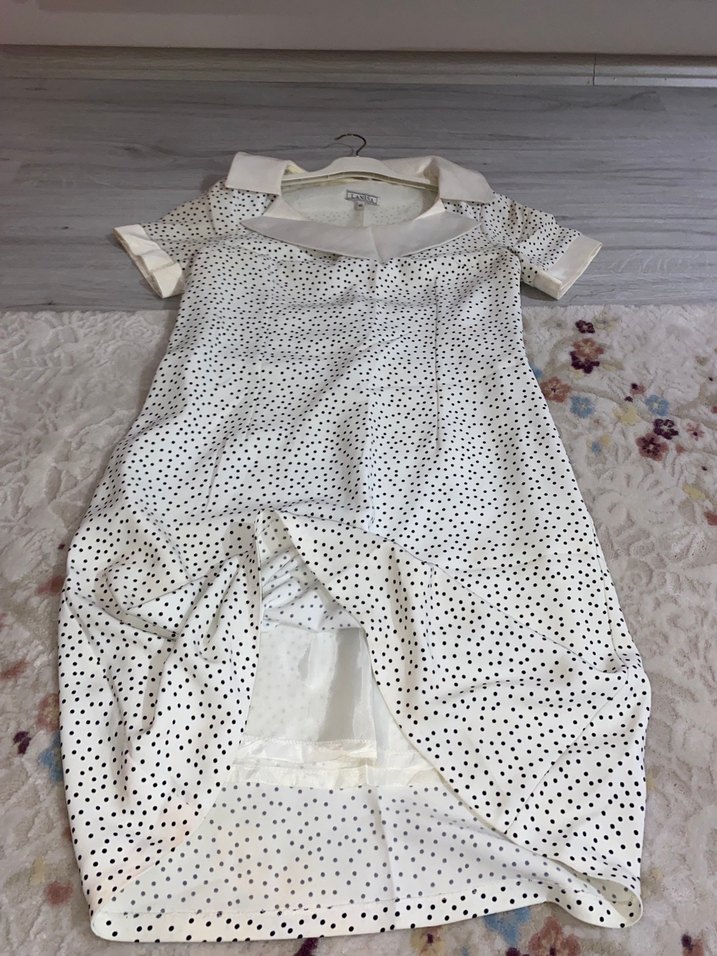 Puantiyeli Beyaz Kısa Kollu, Elbise L beden - Görsel 2