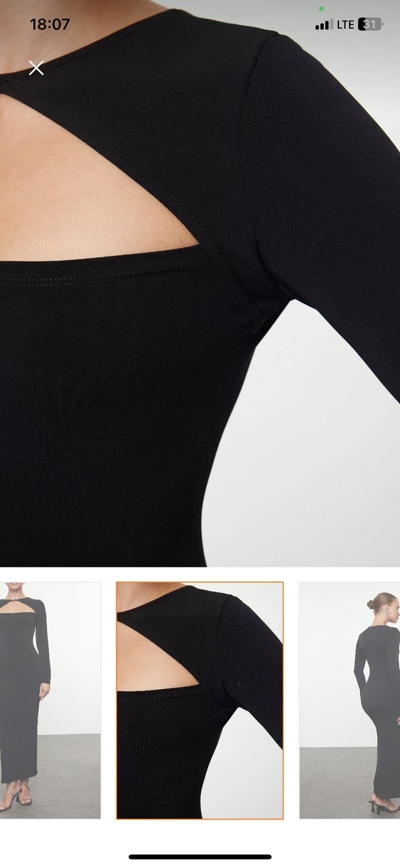 Siyah Uzun Kadın Elbise, Kayık Yaka, Minimalist - Görsel 2