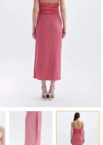 Pembe Drapeli Straplez Uzun Elbise - Görsel 5