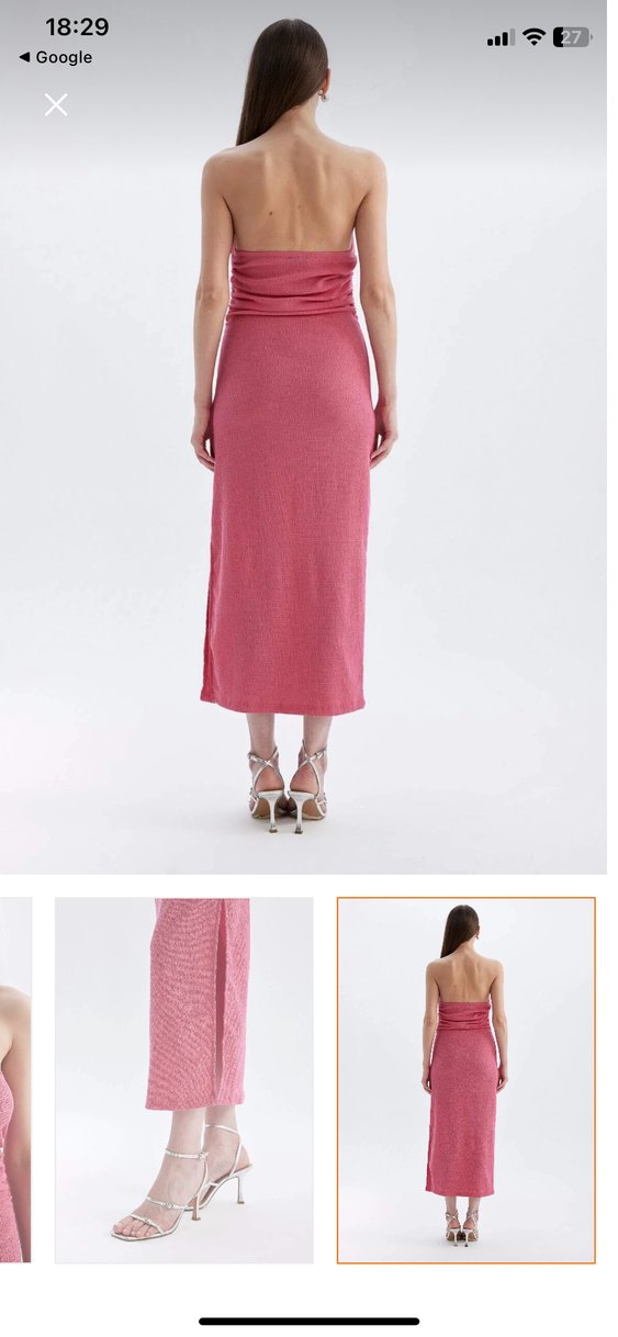 Pembe Drapeli Straplez Uzun Elbise - Görsel 5