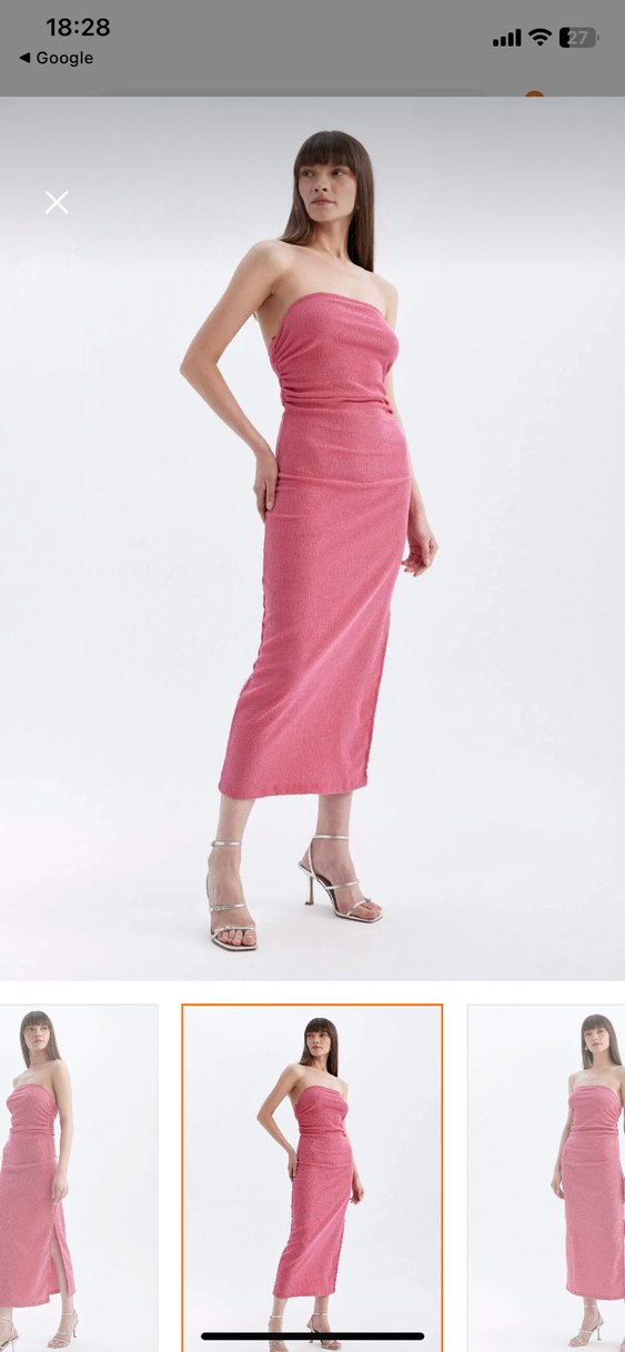 Pembe Drapeli Straplez Uzun Elbise - Görsel 2