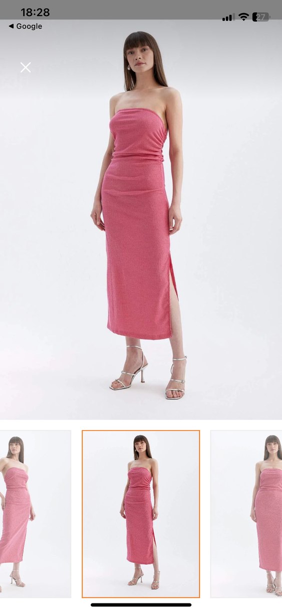 Pembe Drapeli Straplez Uzun Elbise - Görsel 3